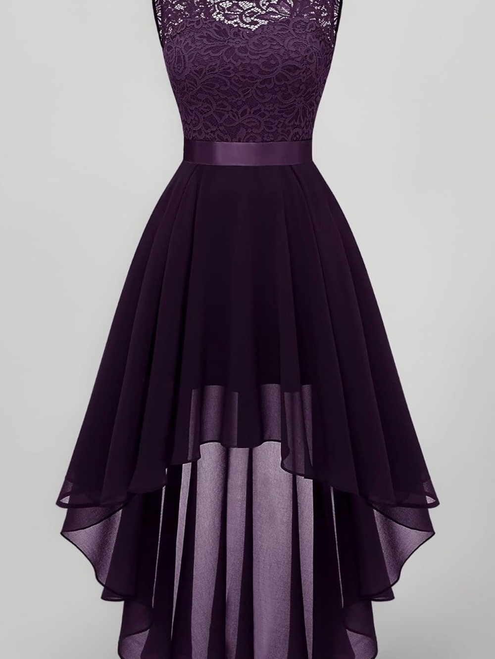 Women's Grape High-Low Chiffon Skirt with Lace Bodice